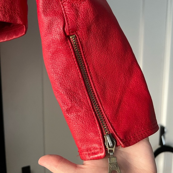 Vintage 80s Leather Jacket and Skirt Set in Cherry Red - Picture 6 of 12